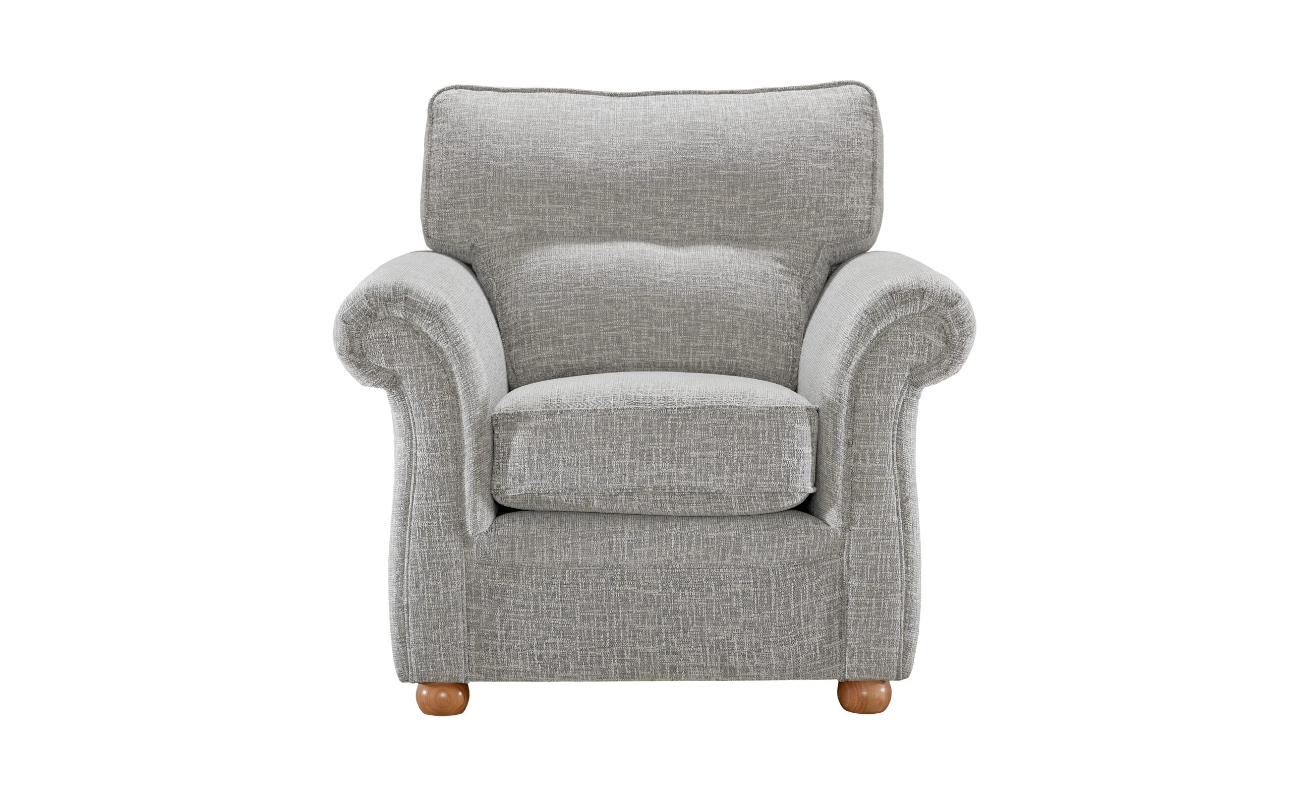 Boston Elegant Tweed Grey Fabric Sofas In Round Wooden Legs