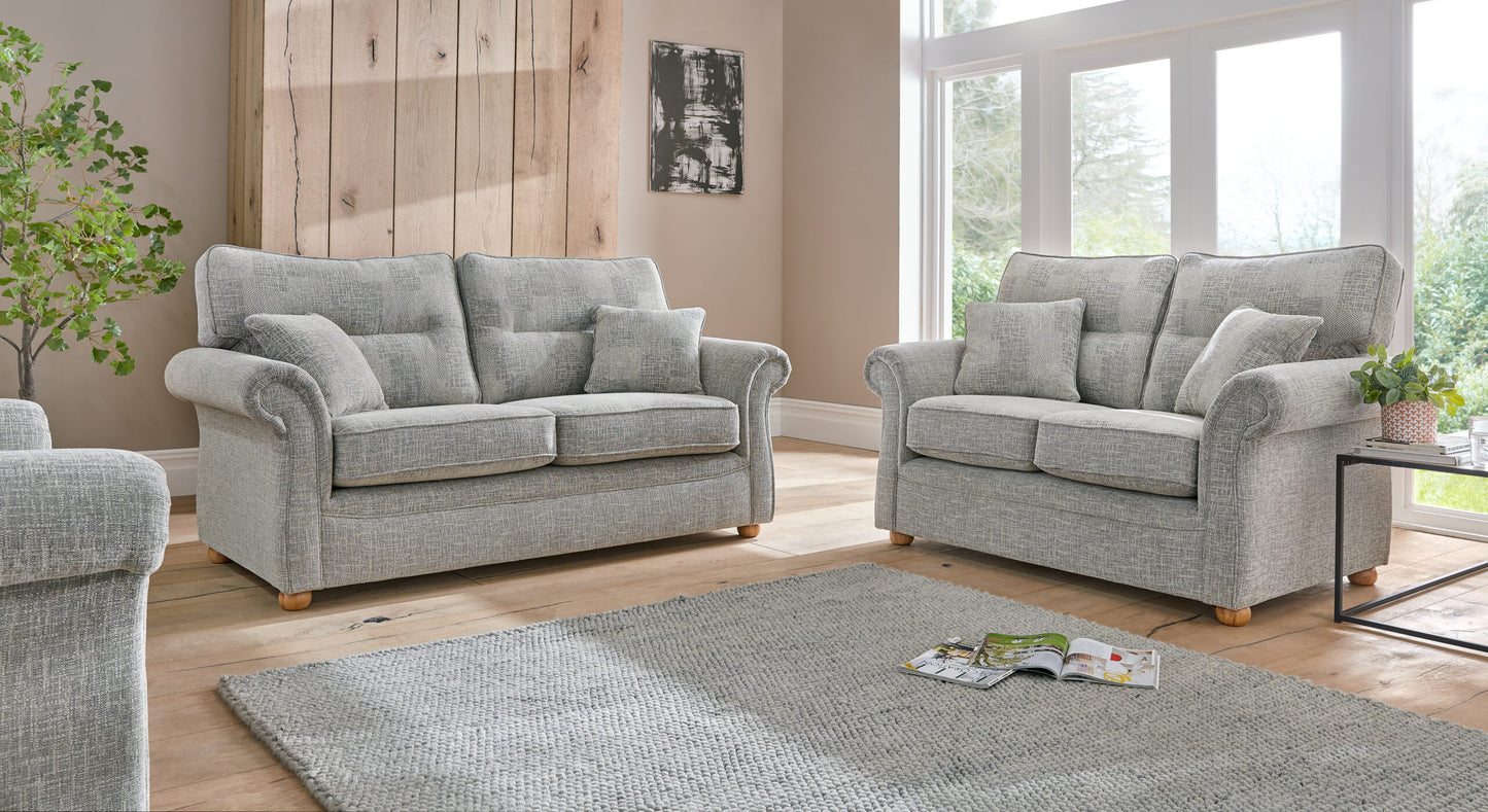 Boston Elegant Tweed Grey Fabric Sofas In Round Wooden Legs