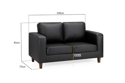 Black Leather Effect 2 Seater Sofa Wooden Feet