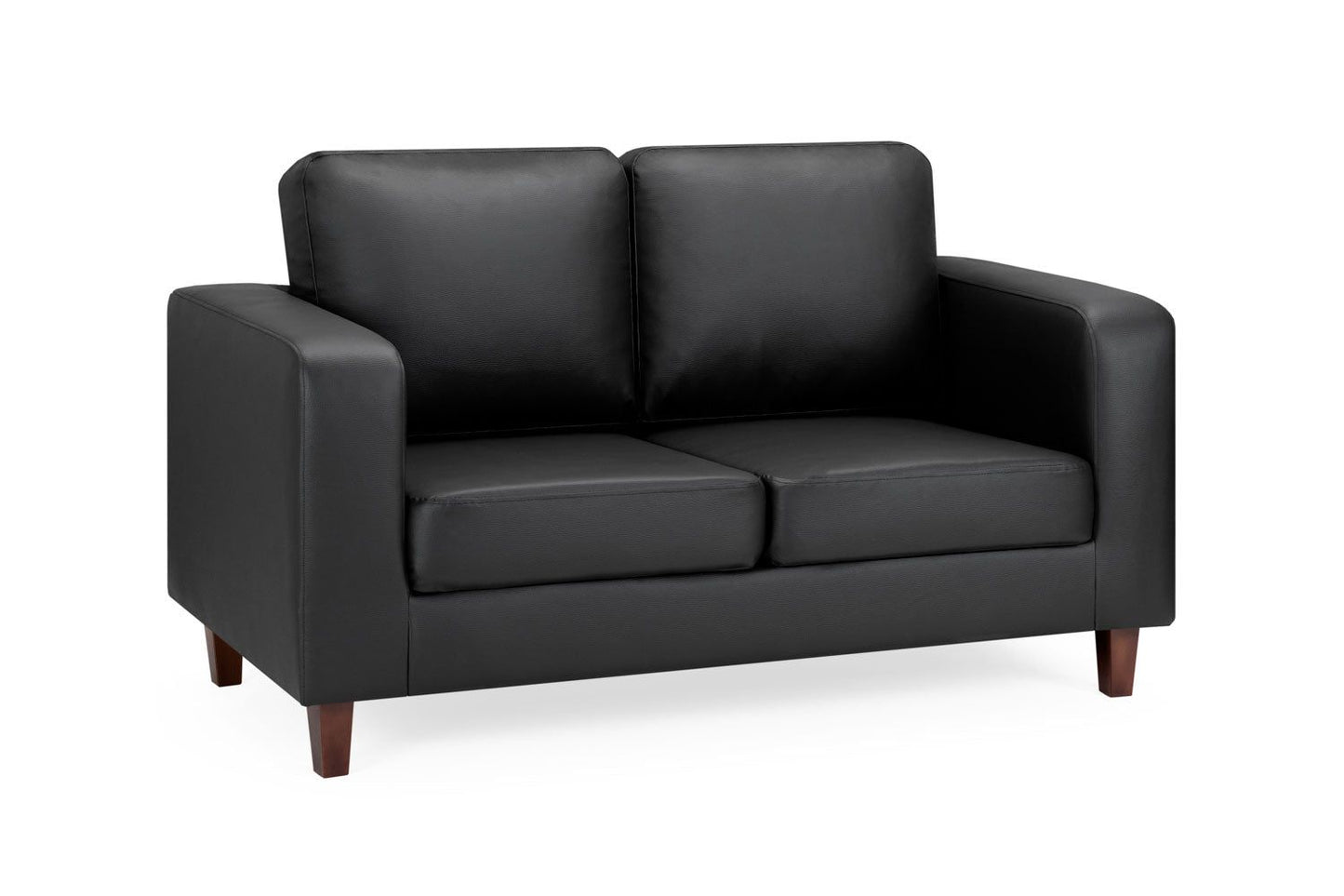 Black Leather Effect 2 Seater Sofa Wooden Feet