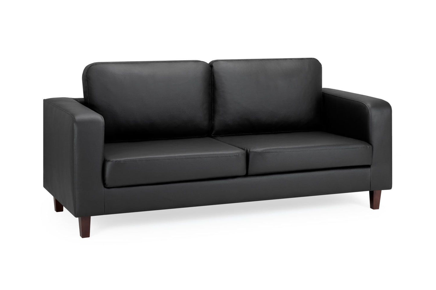Black Leather 3 Seater Sofa Walnut Wooden Feet