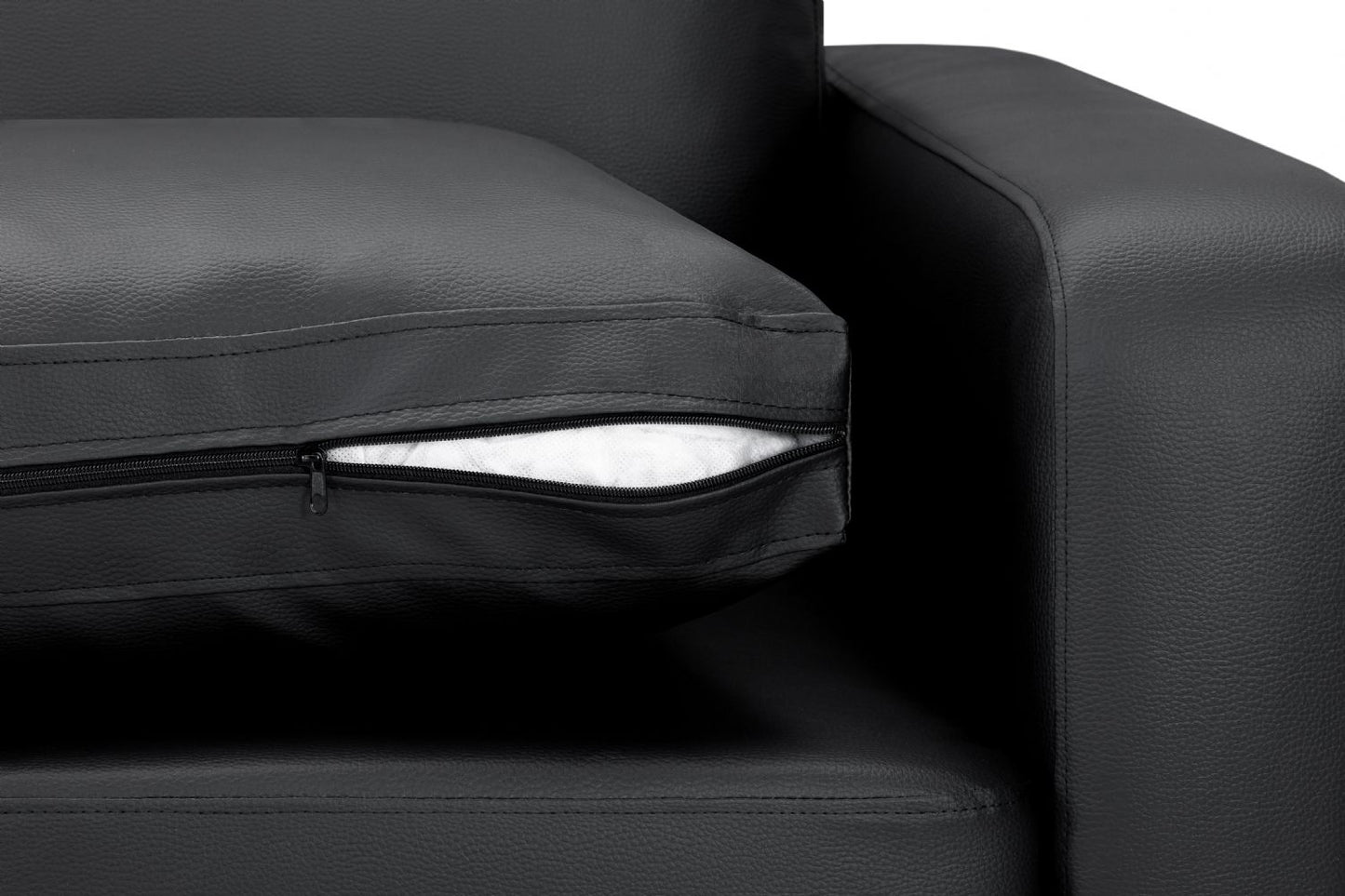 Black Leather Effect 2 Seater Sofa Wooden Feet