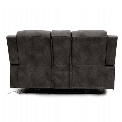 Brown Fabric 2 Seater Electric Power Recliner Sofa with LED