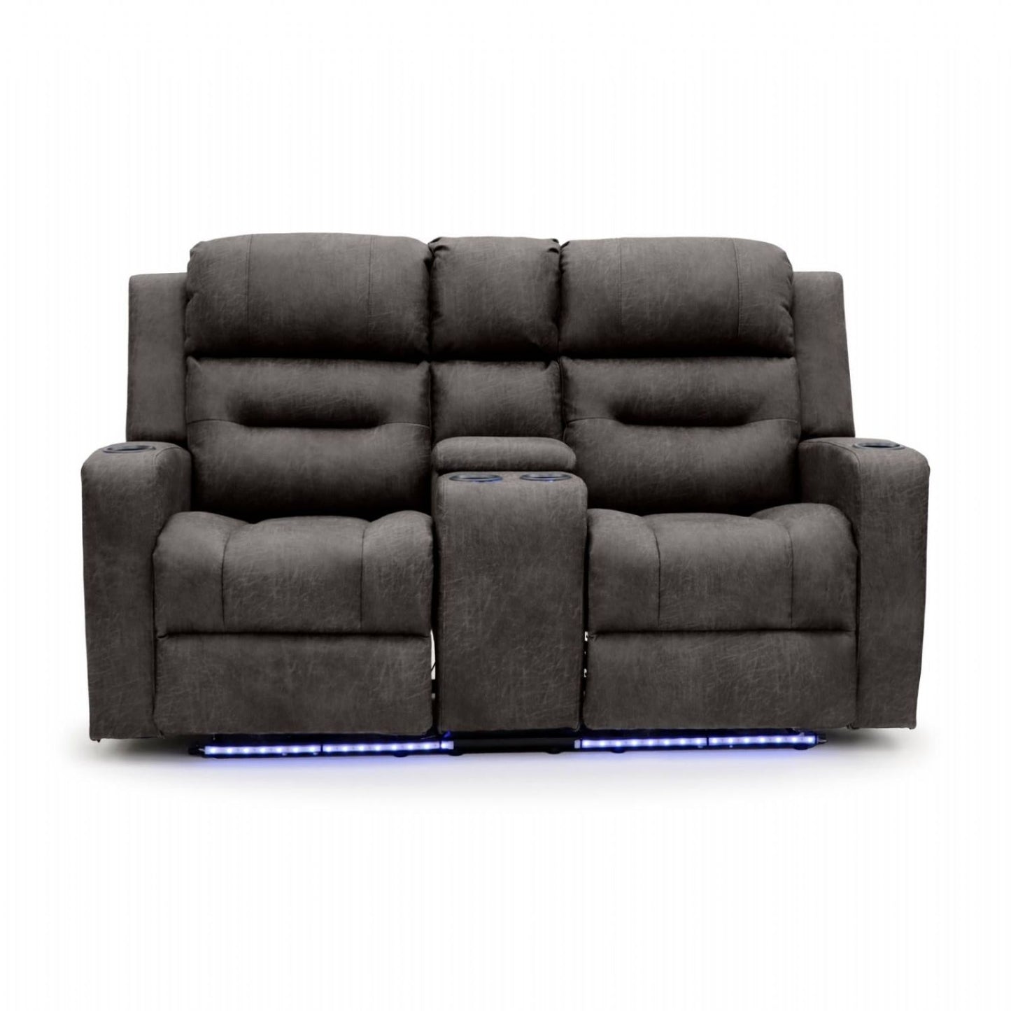 Brown Fabric 2 Seater Electric Power Recliner Sofa with LED
