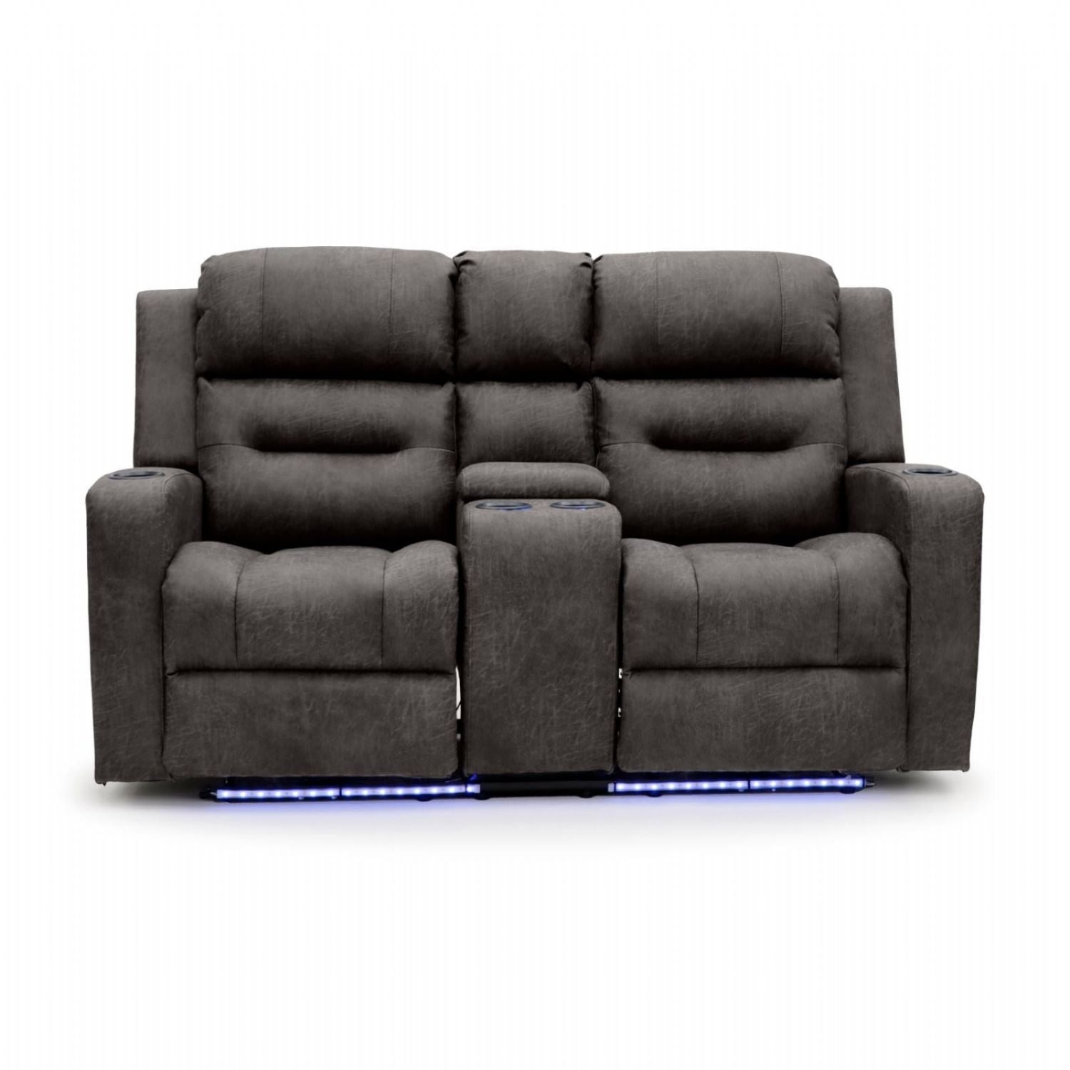Brown Fabric 2 Seater Electric Power Recliner Sofa with LED