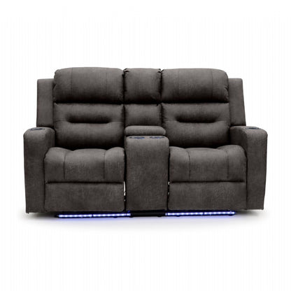 Brown Fabric 2 Seater Electric Power Recliner Sofa with LED