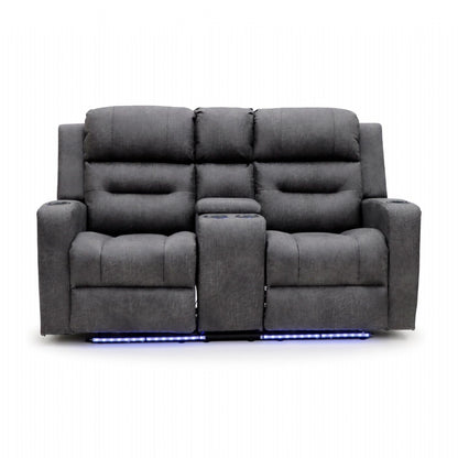 Grey Leather 2 Seater Electric Recliner Sofa with Cup Holders