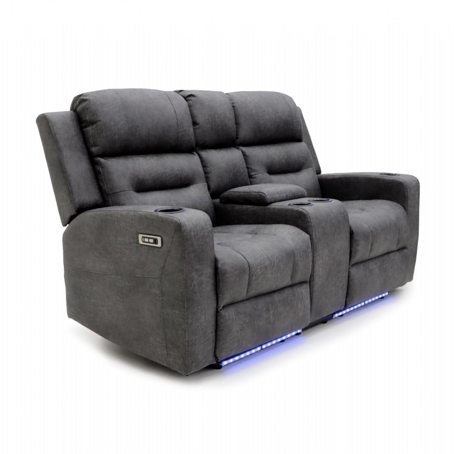Grey Leather 2 Seater Electric Recliner Sofa with Cup Holders
