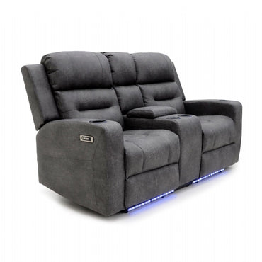 Grey Leather 2 Seater Electric Recliner Sofa with Cup Holders
