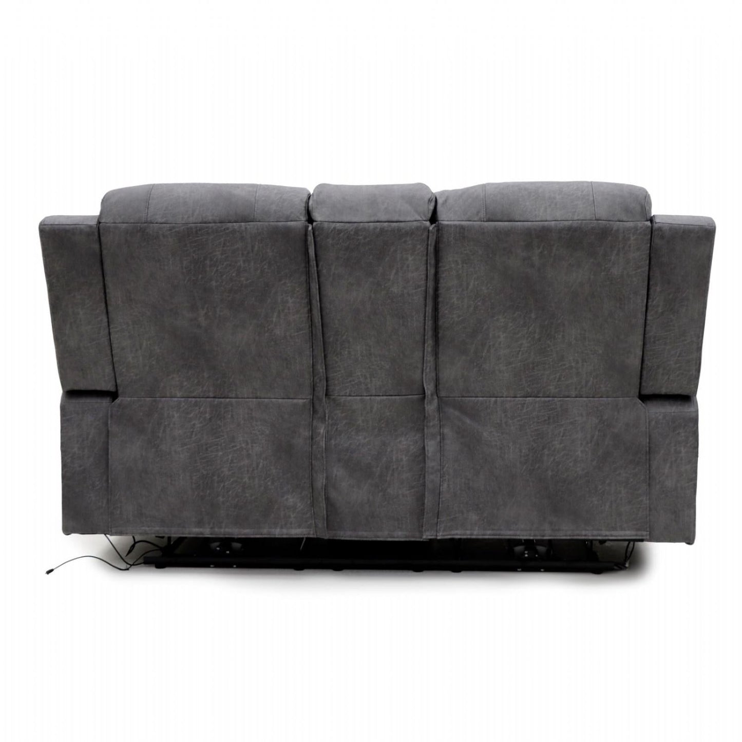 Grey Leather 2 Seater Electric Recliner Sofa with Cup Holders