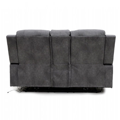 Grey Leather 2 Seater Electric Recliner Sofa with Cup Holders