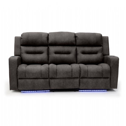 Brown Fabric 3 Seater Electric Recliner Sofa with LED