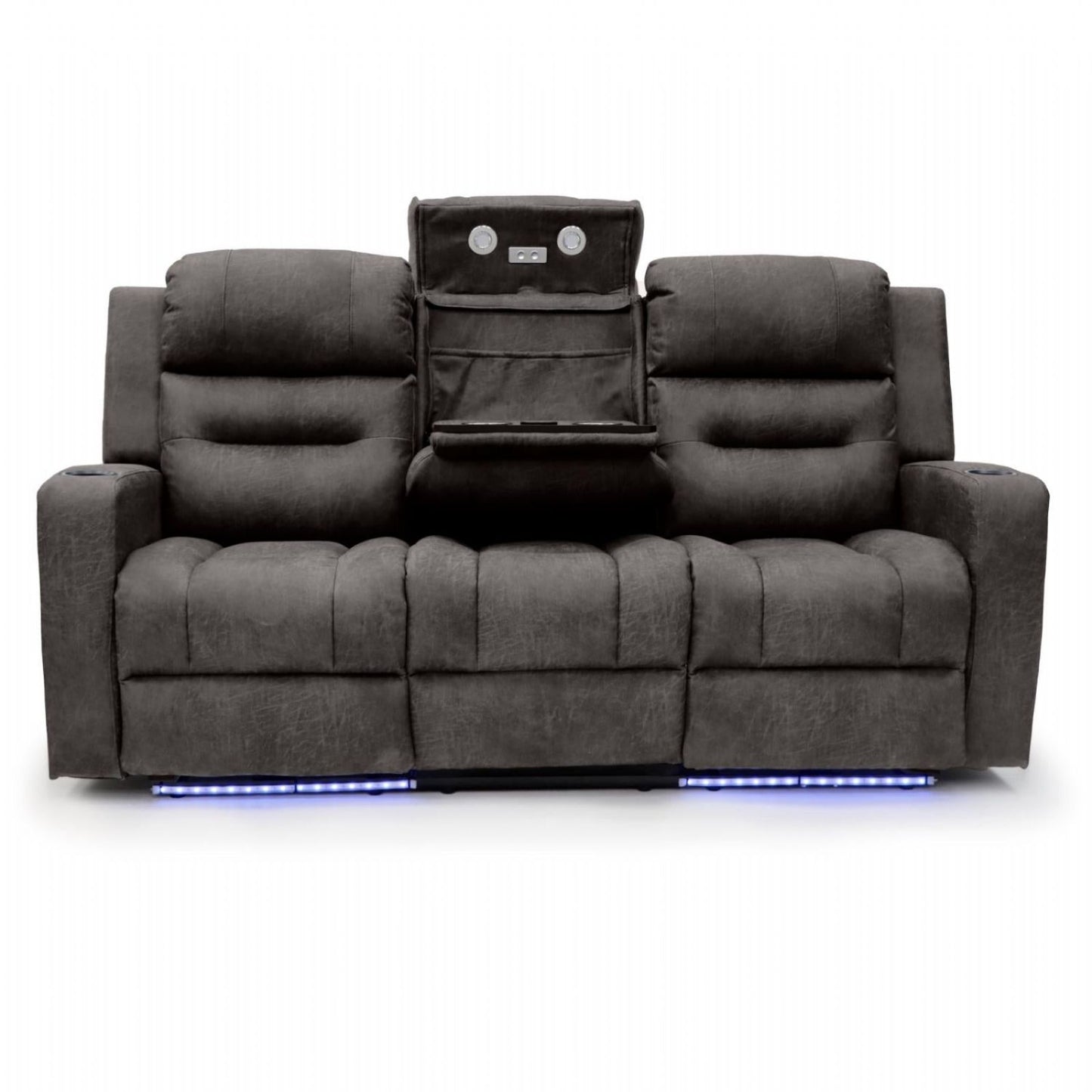 Brown Fabric 3 Seater Electric Recliner Sofa with LED