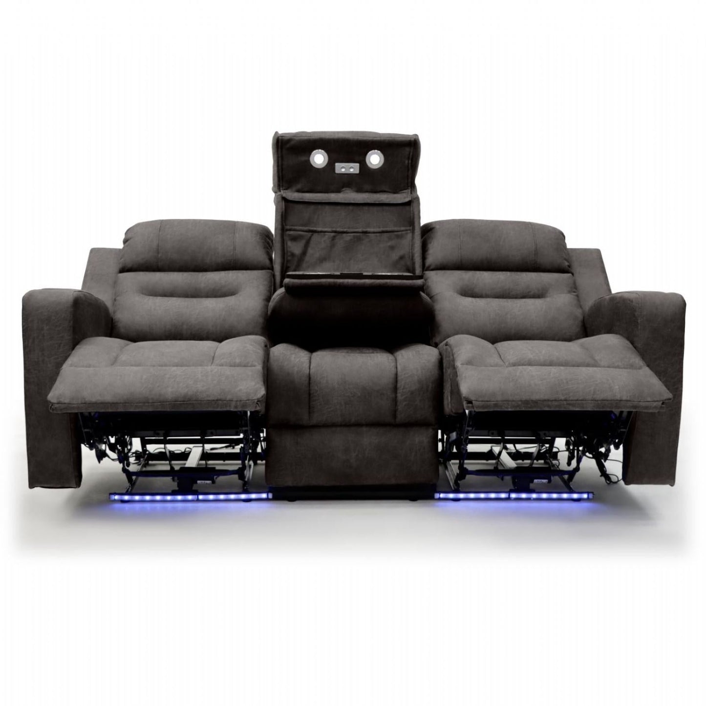 Brown Fabric 3 Seater Electric Recliner Sofa with LED
