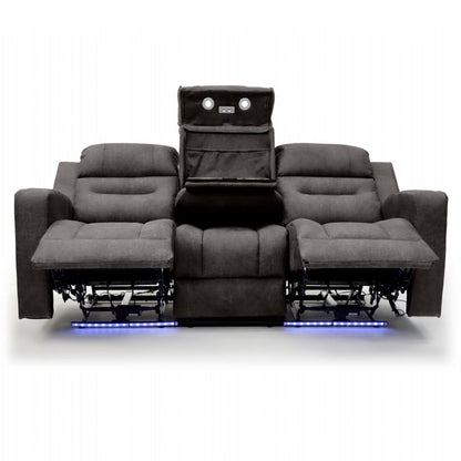 Brown Fabric 3 Seater Electric Recliner Sofa with LED