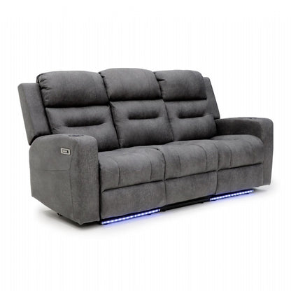 Grey Fabric 3 Seater Electric Recliner Sofa