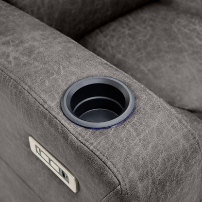 Brown Fabric 2 Seater Electric Power Recliner Sofa with LED