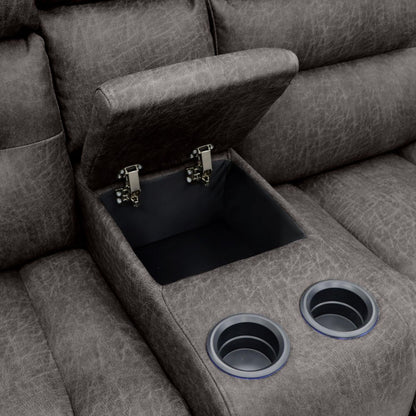 Brown Fabric 2 Seater Electric Power Recliner Sofa with LED