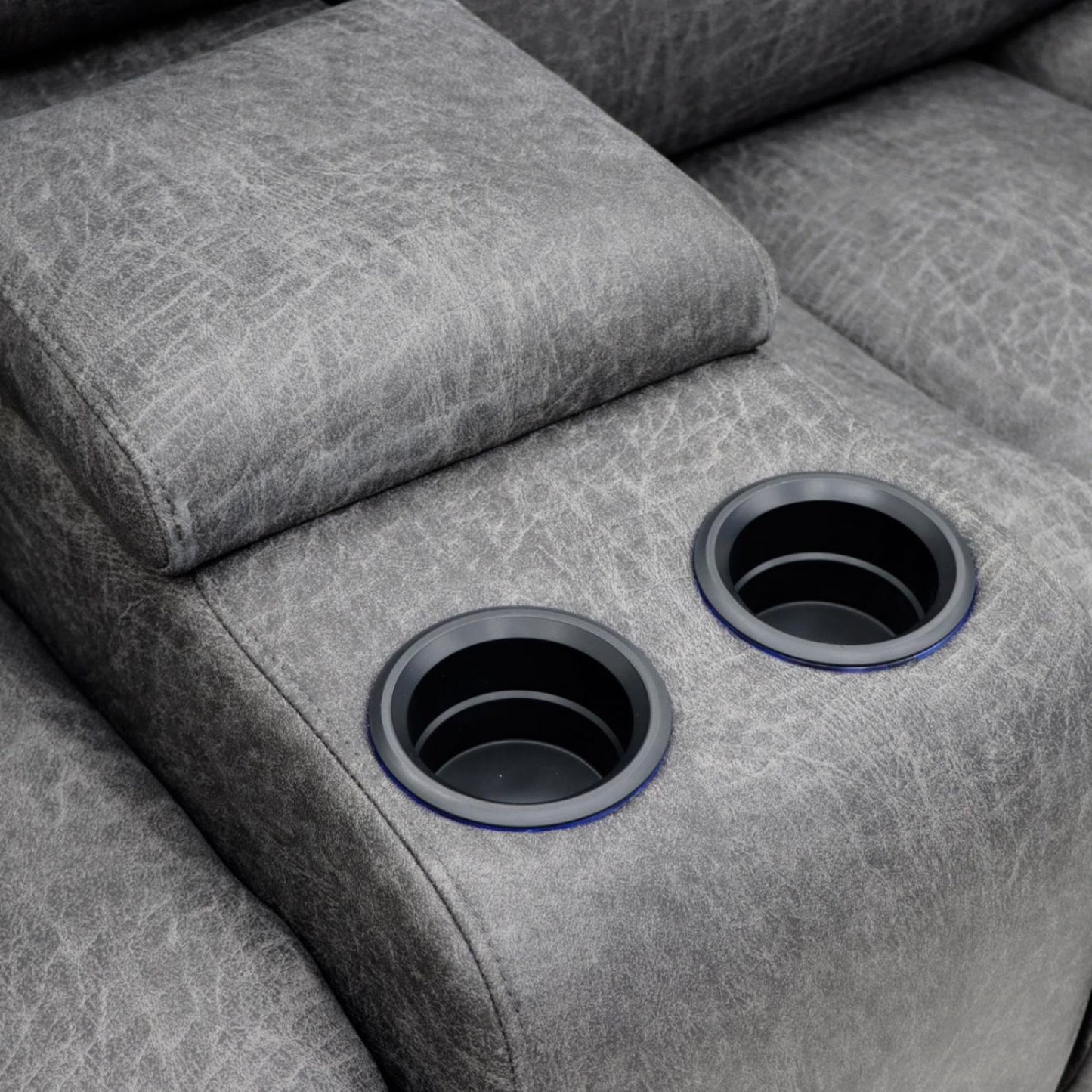 Grey Leather 2 Seater Electric Recliner Sofa with Cup Holders