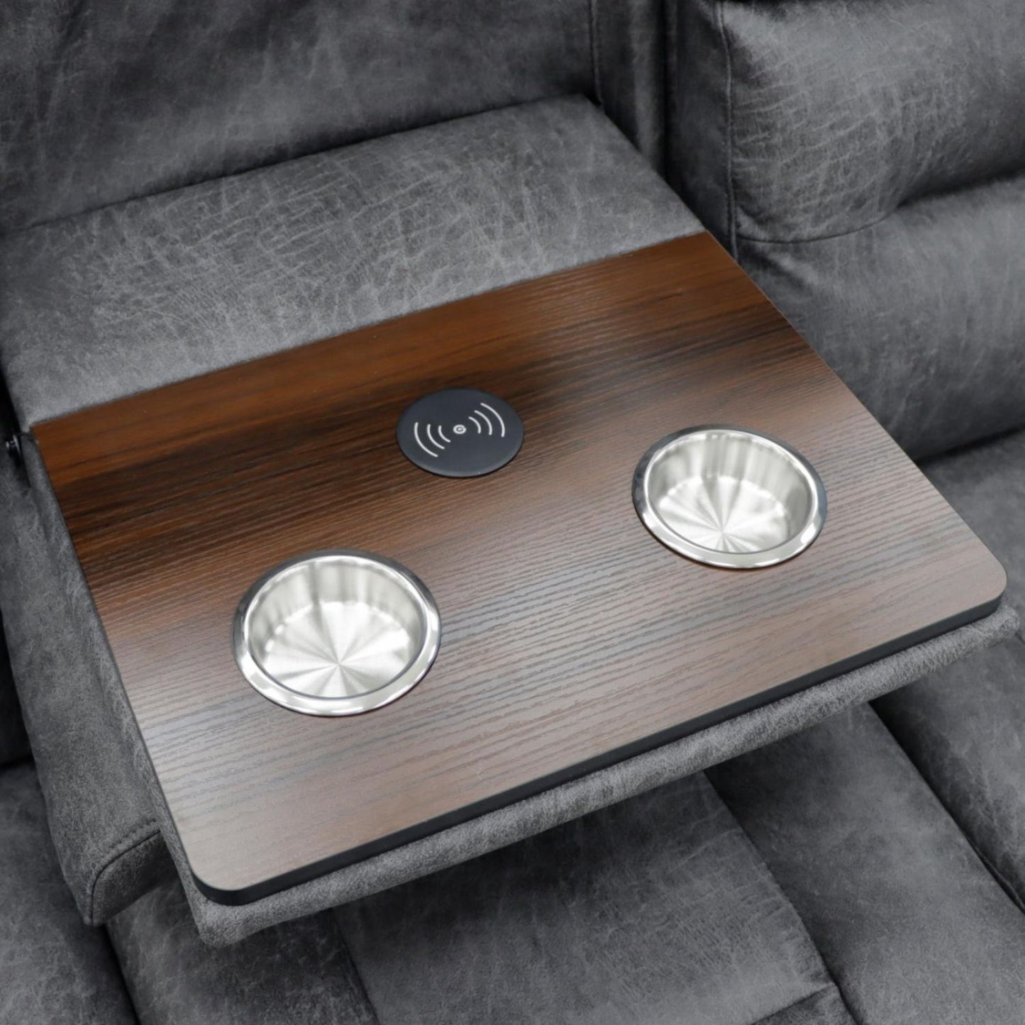 Grey Leather 2 Seater Electric Recliner Sofa with Cup Holders