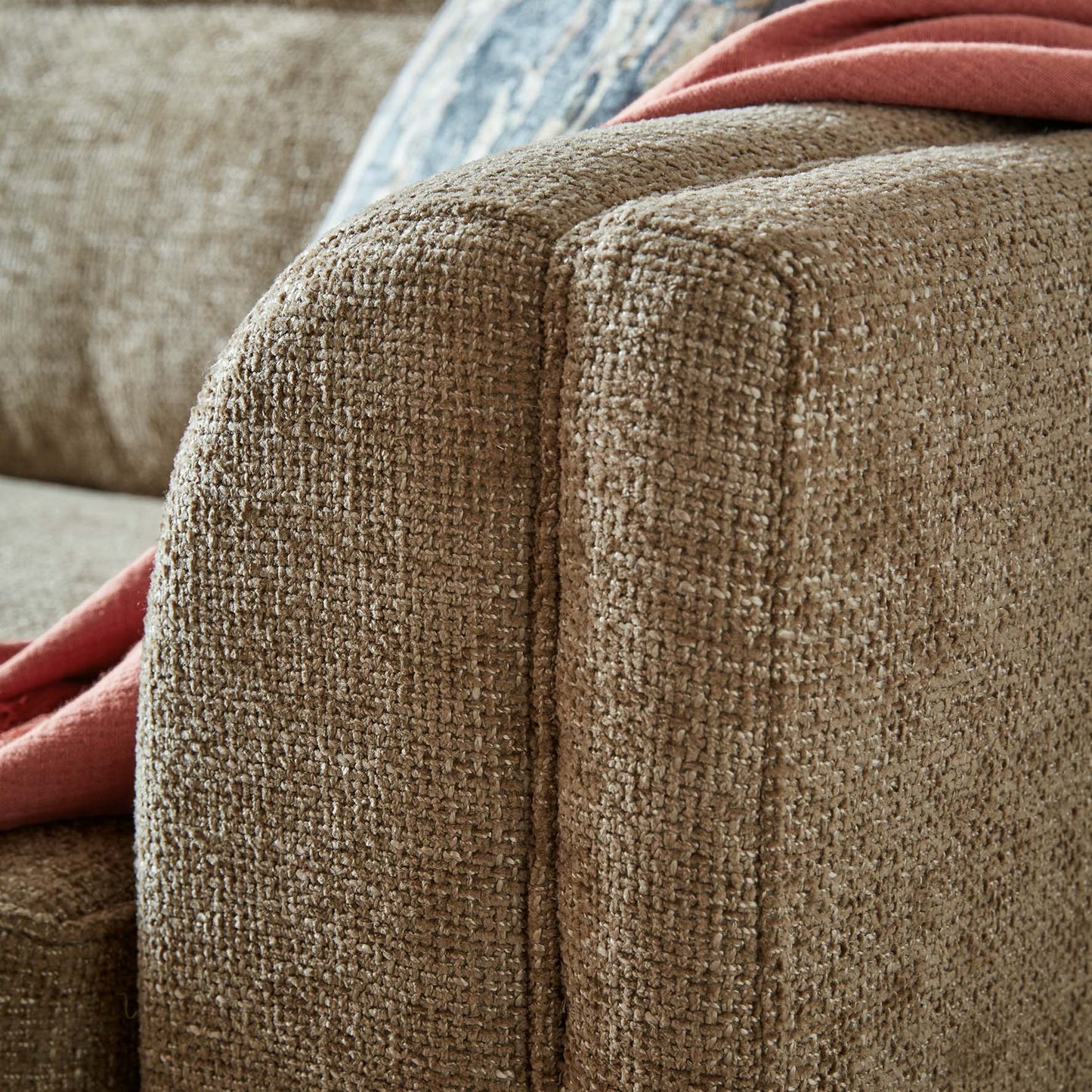 Turin Range Sofas In Venice Barley Brown Fabric With Cushions