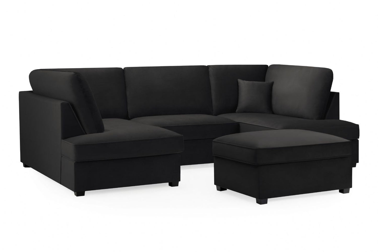 Black Fabric U Shape Plush Black Corner Sofa