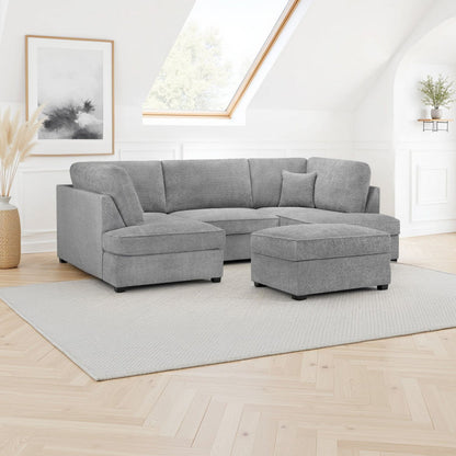 Grey Boucle Fabric U Shape Corner Sofa