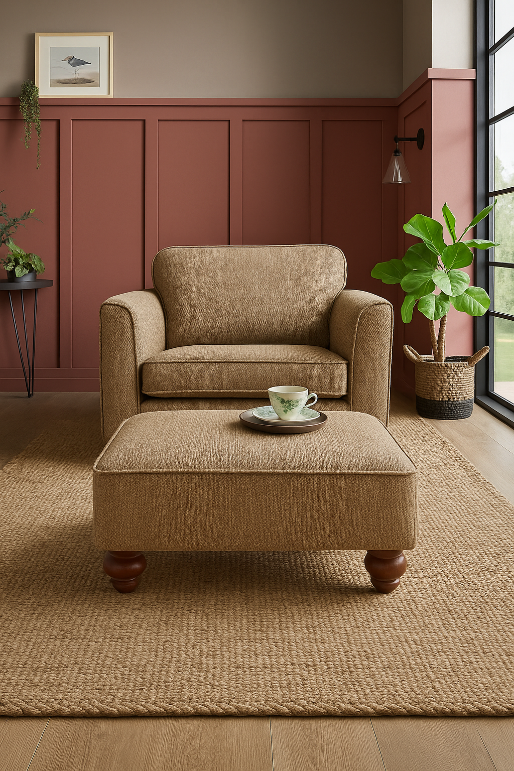 Turin Range Sofas In Venice Barley Brown Fabric With Cushions