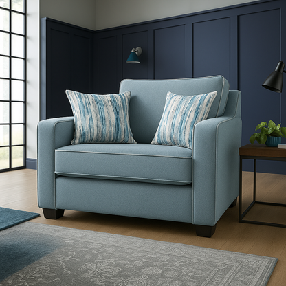 Milan Modern Elegance Armchair Garda Petrol Blue Fabric With Cushions