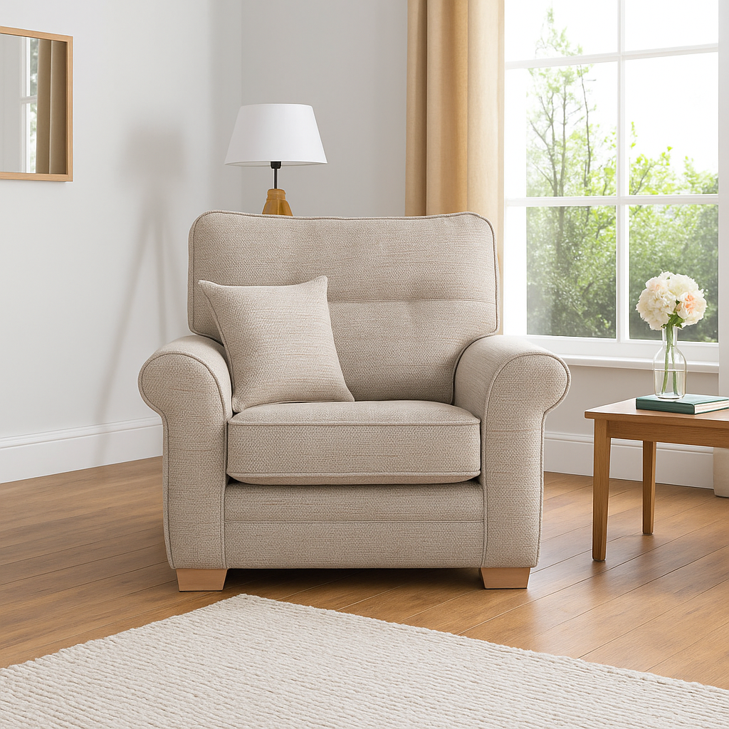 Mayor Original 1 Seater Premium Tweed Grey Fabric Armchair For Old People