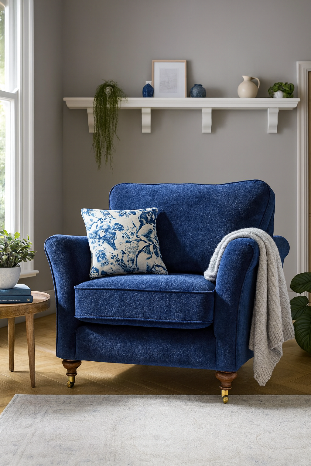 Windsor Fabric Sofa in Aston Navy Blue Velvet Fabric and Different Color Options