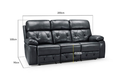 Black Leather Effect 3 Seater Manual Recliner Sofa