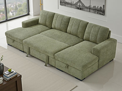 Green Fabric Large U Shape Corner Chaise Sofa Bed
