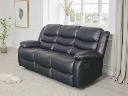 Black Leather Effect 3 Seater Manual Recliner Sofa