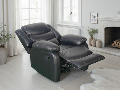 Black Leather Effect Manual Recliner Armchair Padded Amrs