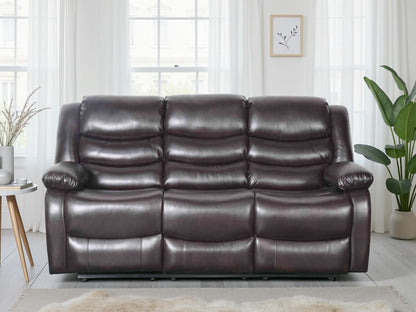Brown Leather Effect 3 Seater Manual Recliner Sofa