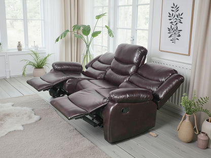 Brown Leather Effect 3 Seater Manual Recliner Sofa
