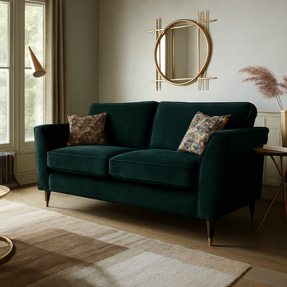 Rome 2 Seater Sofa In Dove Olive Green Fabric With Round Wooden Legs