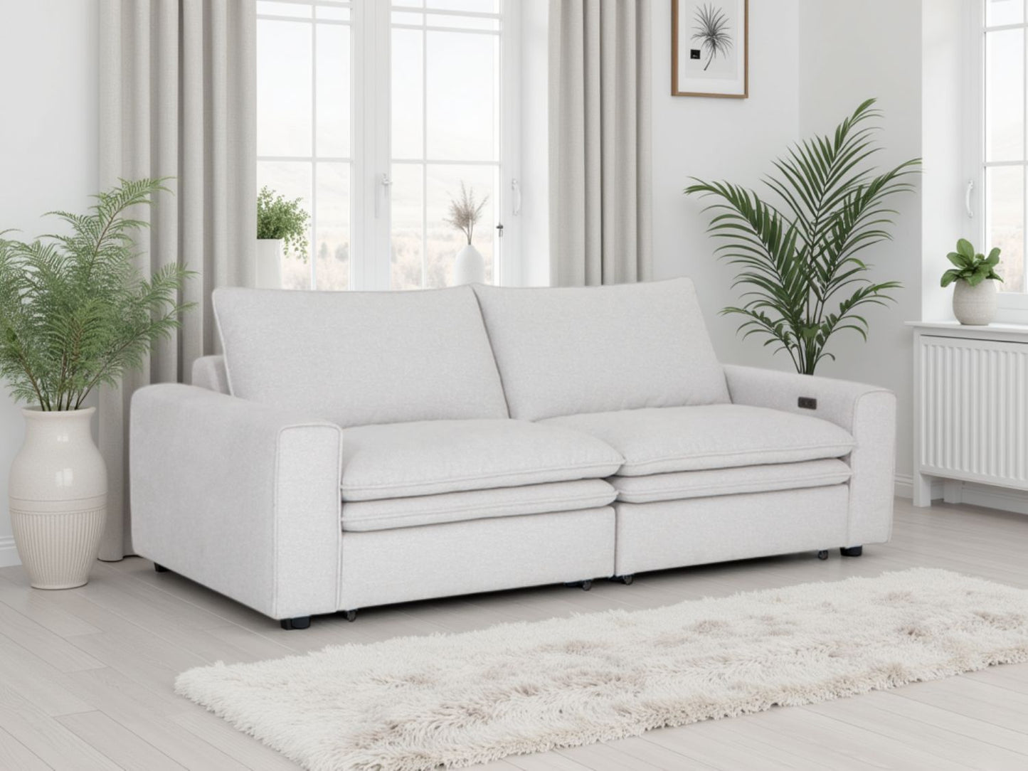 Ivory Fabric 3 Seater Electric Recliner Sofa