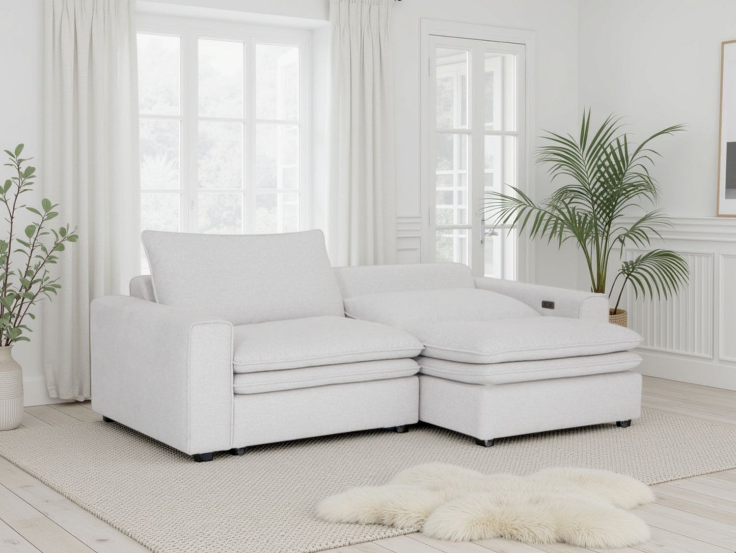 Ivory Fabric 3 Seater Electric Recliner Sofa