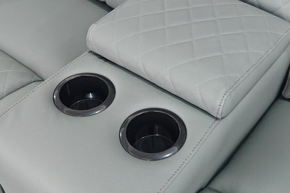 Grey Leather Cinema 3 Seater Electric Recline Sofa