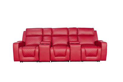Red Leather Cinema 3 Seater Electric Recliner Sofa