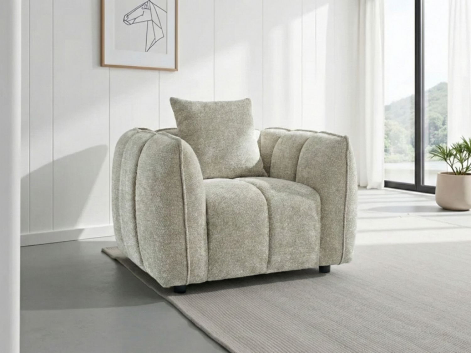 Beige Fabric Tufted Design Armchair Pillow Back