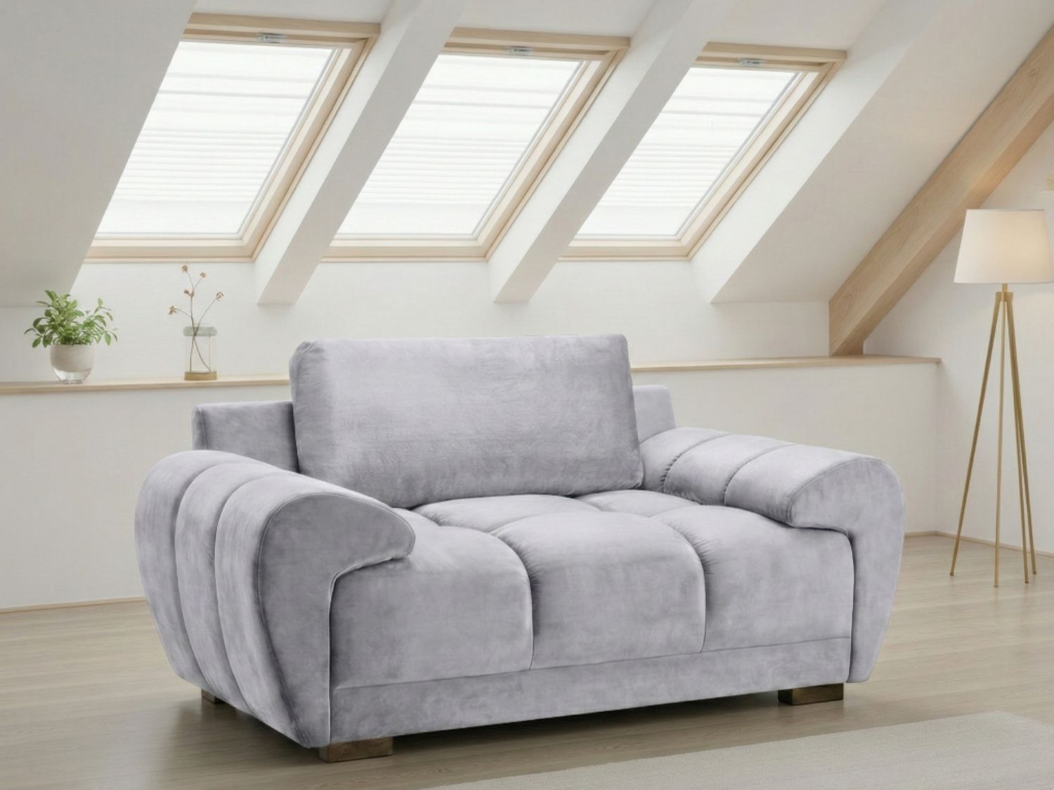 Grey Fabric Armchair with Removable Back Cushion