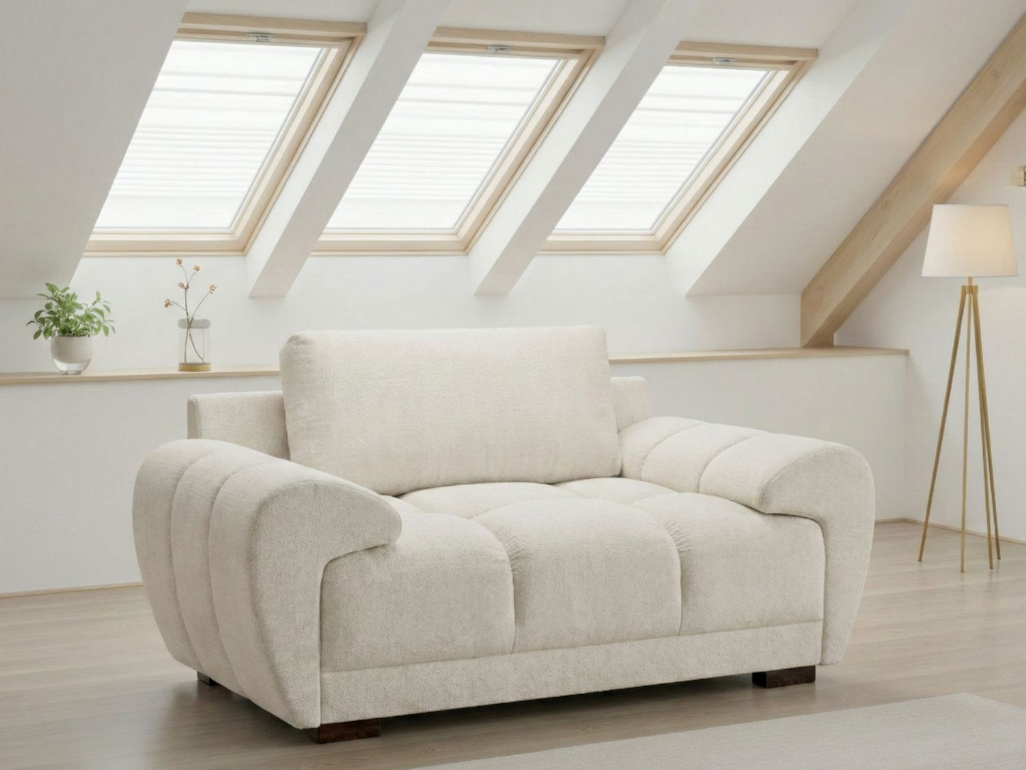 Cream Fabric Large Armchair Love Chair with Tufted Arms