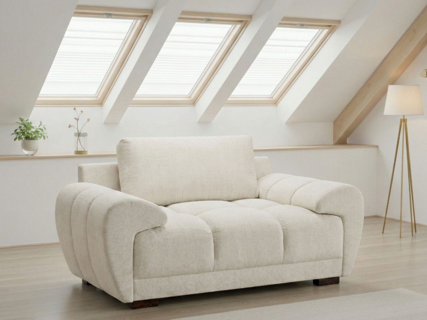 Cream Fabric Large Armchair Love Chair with Tufted Arms