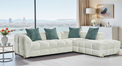 Beige Fabric Right Hand Facing L Shape Corner Sofa