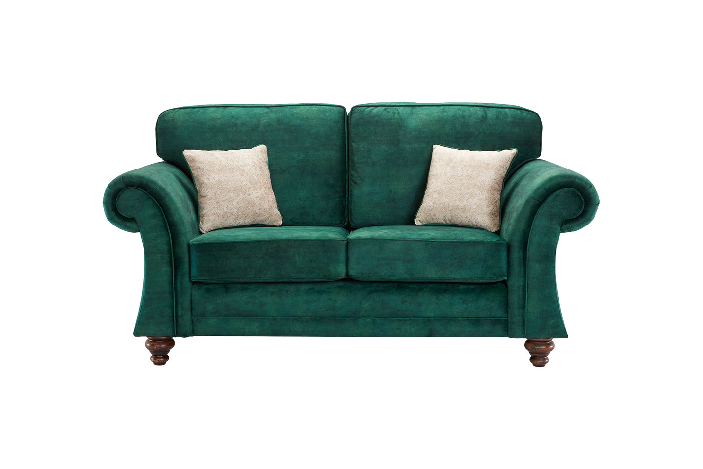 Genoa Handmade Sofas In Milano Emerald Green Fabric With Turned Wooden Legs 