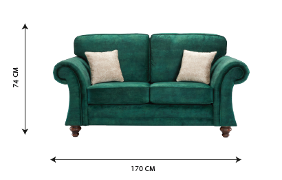 Genoa Handmade Sofas In Milano Emerald Green Fabric With Turned Wooden Legs 