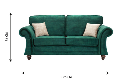 Genoa Handmade Sofas In Milano Emerald Green Fabric With Turned Wooden Legs 